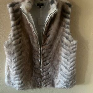 Lisa International Faux Fur Vest in Brown, Cream, Black and Grey
